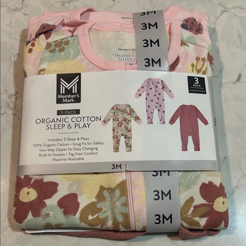 Member's Mark Pink and Cream Organic Cotton Kids Pajama Set